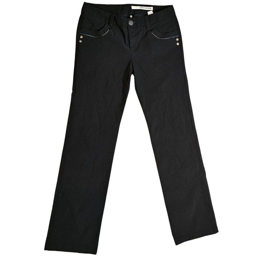 DKNY Jeans Black Slacks Workwear Career Satin Trim straight leg stretch Size 32